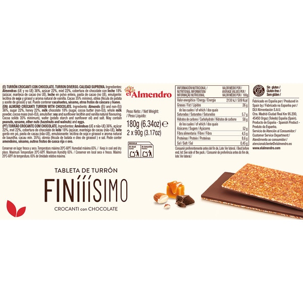finíííssimo Supreme Quality nougat with chocolate gluten-free 2 bars case 180 g
