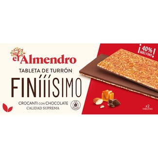turrón finííísimo crocanti con chocolate Calidad Suprema sin gluten 2 tabletas estuche 180 g - El Almendro