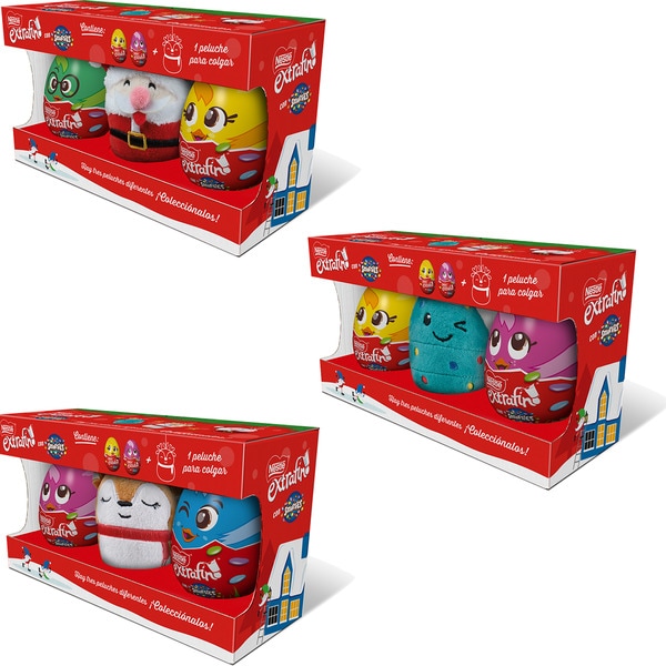 Smarties Packung 2 Eier + ein Plüschtier zum Aufhängen Auswahl verschiedener Designs Einheit 80 g je nach Verfügbarkeit