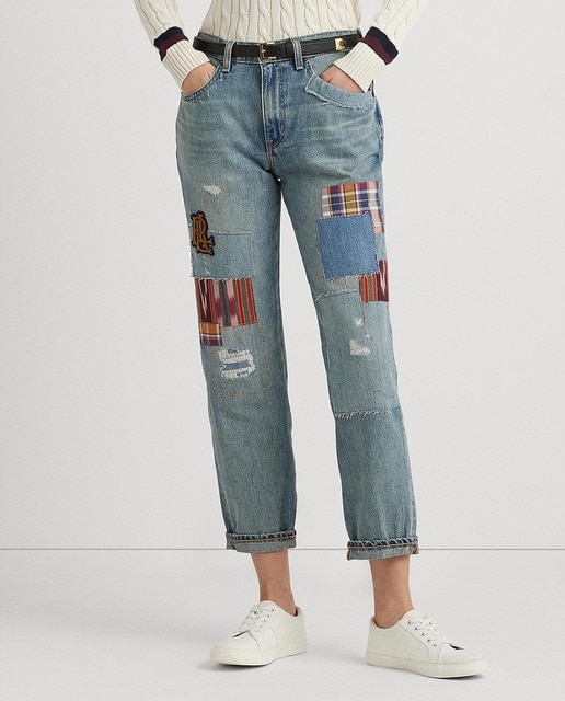 Imagen 0 de Vaqueros de mujer rectos con patchwork