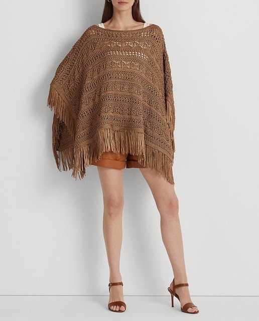 Imagen 0 de Poncho de mujer de punto con flecos