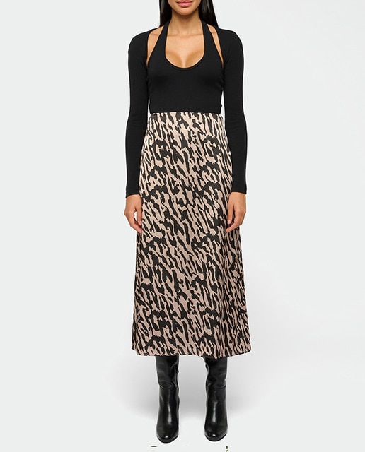 Imagen 0 de Falda midi de tiro alto y estampado animal print tigre