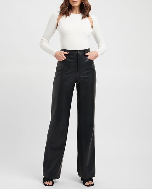 Imagen 0 de Pantalón largo de mujer de tiro alto y efecto piel