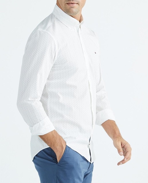 Imagen 0 de Camisa de hombre Tommy Hilfiger de manga larga en blanco con micro lunares a contraste