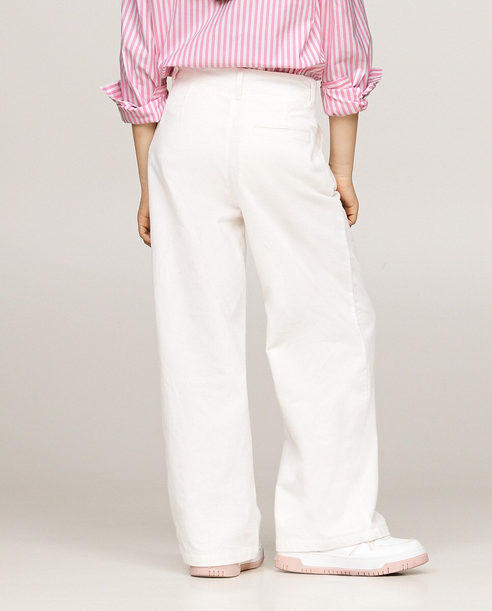 Calças de Bebé em Bombazina Fina com Pinças Branco-3