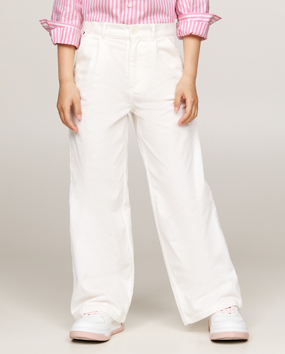 Calças de Bebé em Bombazina Fina com Pinças Branco-2