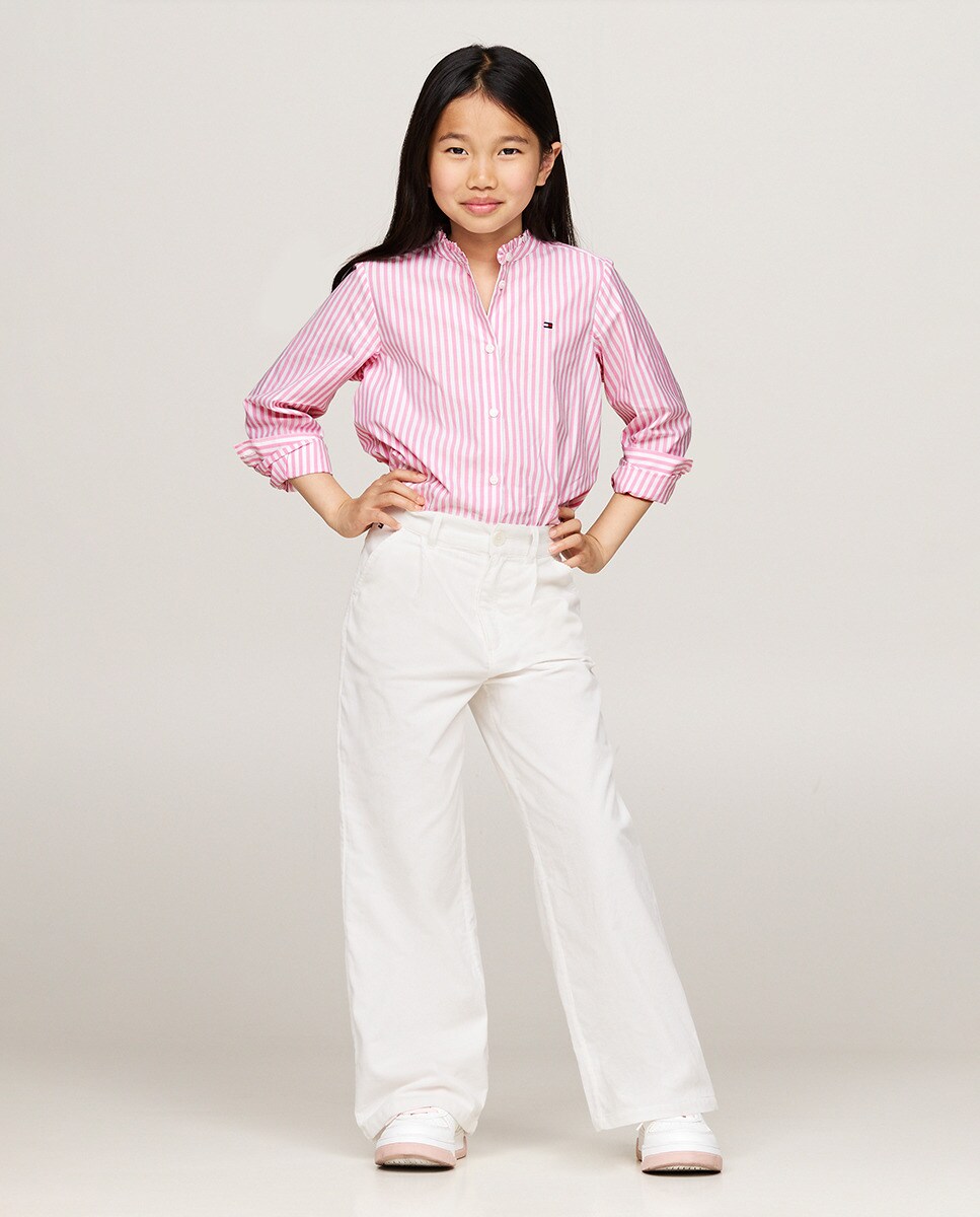 Calças de Bebé em Bombazina Fina com Pinças Branco-1