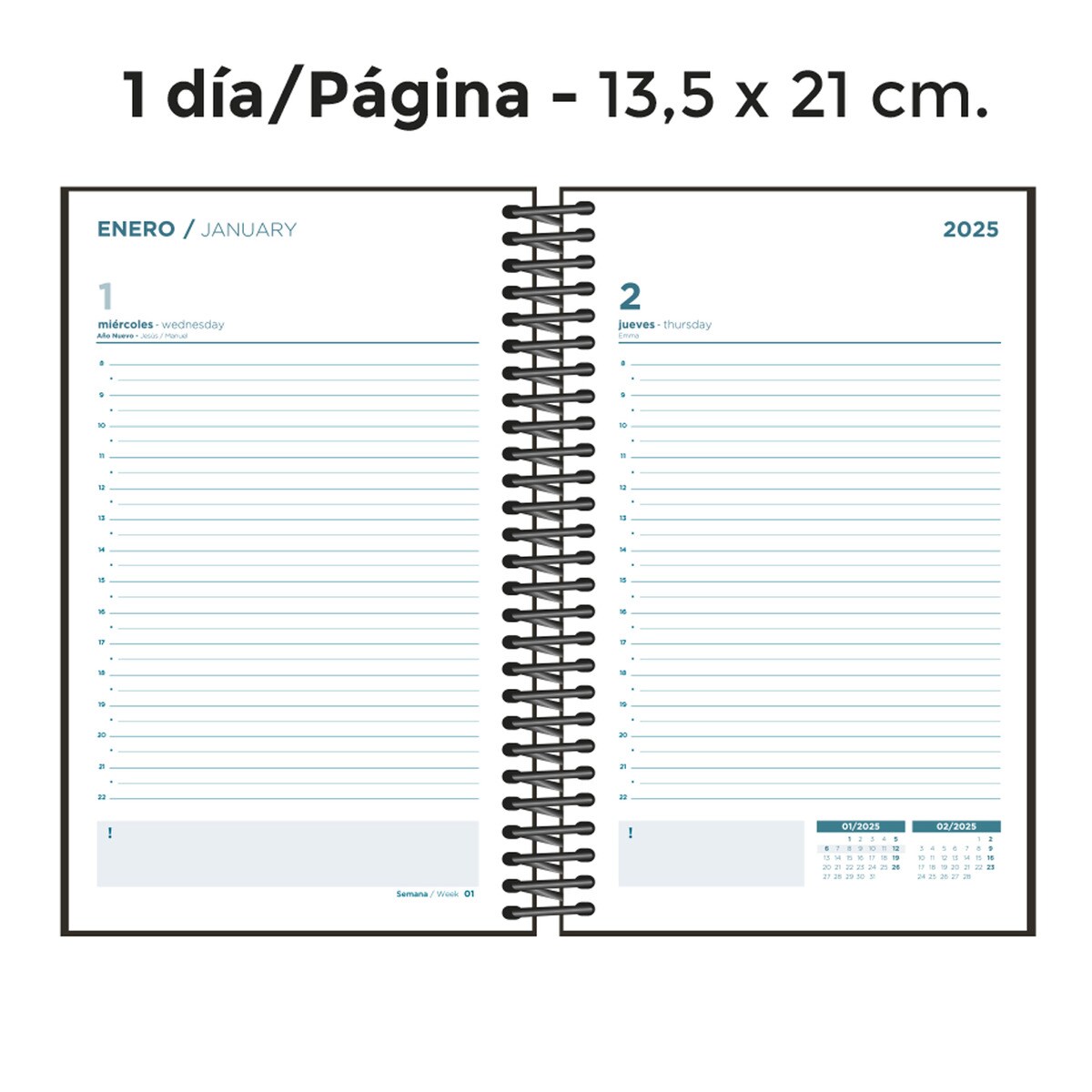 Agenda anual 2025 1 dia por página Unicolor Azul Senfort 2