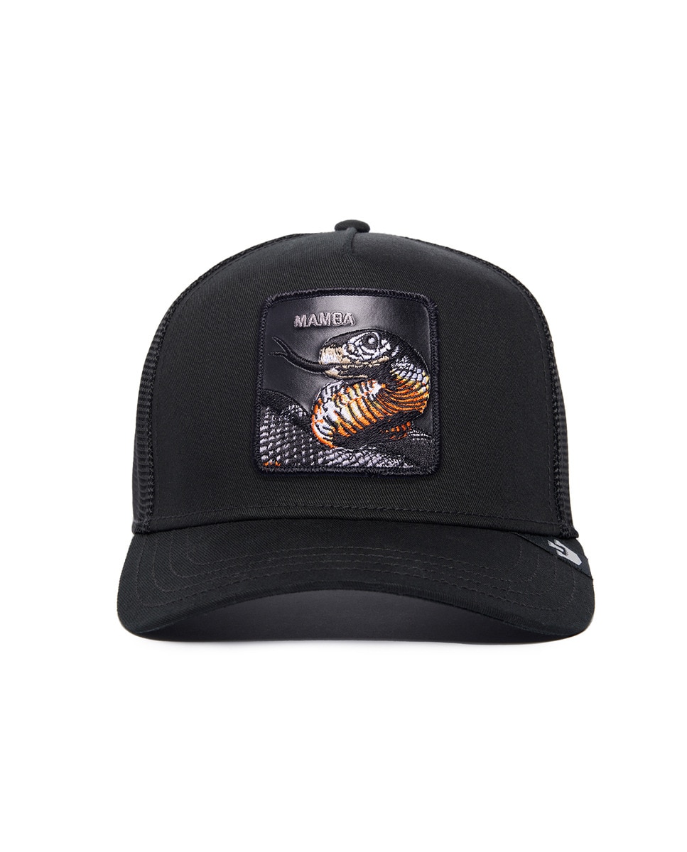 Boné de Basebol Tipo Trucker com Emblema de Serpente à Frente Preto-1