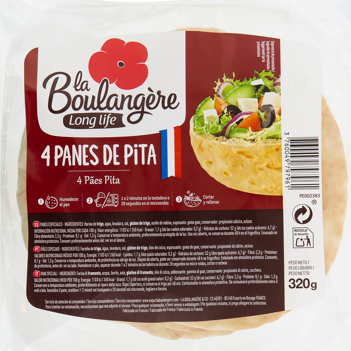pan de pita 4 unidades envase 320 g