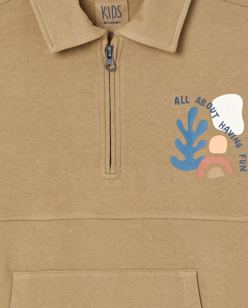 Sweatshirt com Fecho de Correr Castanho-5