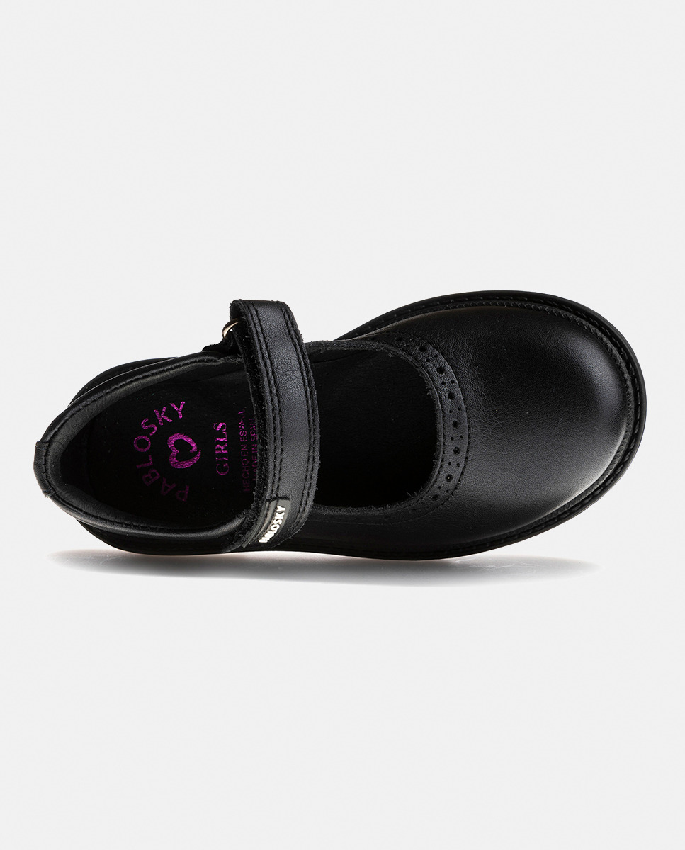 Sapatos de Presilha em Pele com Fecho Aderente para Uniforme Escolar Azul-marinho-3