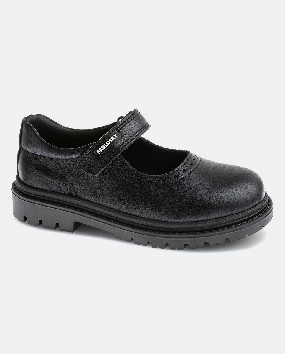 Sapatos de Presilha em Pele com Fecho Aderente para Uniforme Escolar Azul-marinho-2