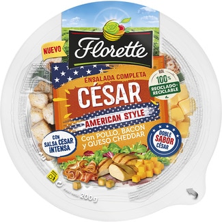 Ensalada Completa César American style con pollo, bacon y queso cheddar tarrina 200 g - Florette