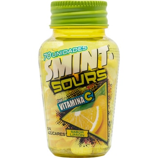 Sours caramelos duros sabor limón con vitamina C sin azúcares bote 49 g - Smint