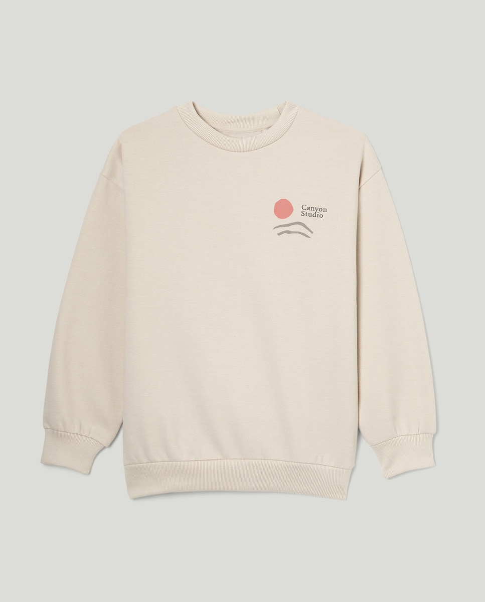 Sudadera Estampada Cuello Caja Piedra-1