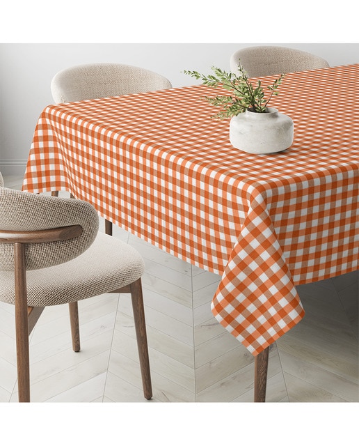 Imagen 0 de Mantel Antimanchas Vichy tacto tela teflón naranja