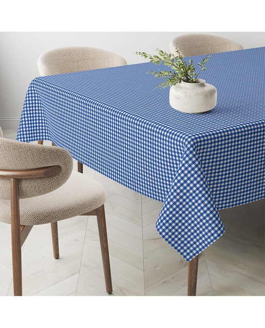 Imagen 0 de Mantel Antimanchas Small Vichy tacto tela teflón azul royal