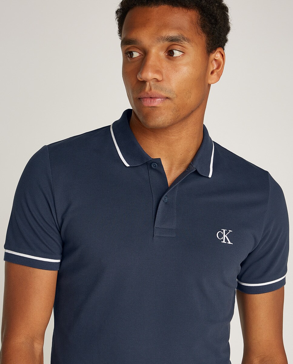 Polo Piqué Slim Fit com Manga Curta Azul-marinho-3
