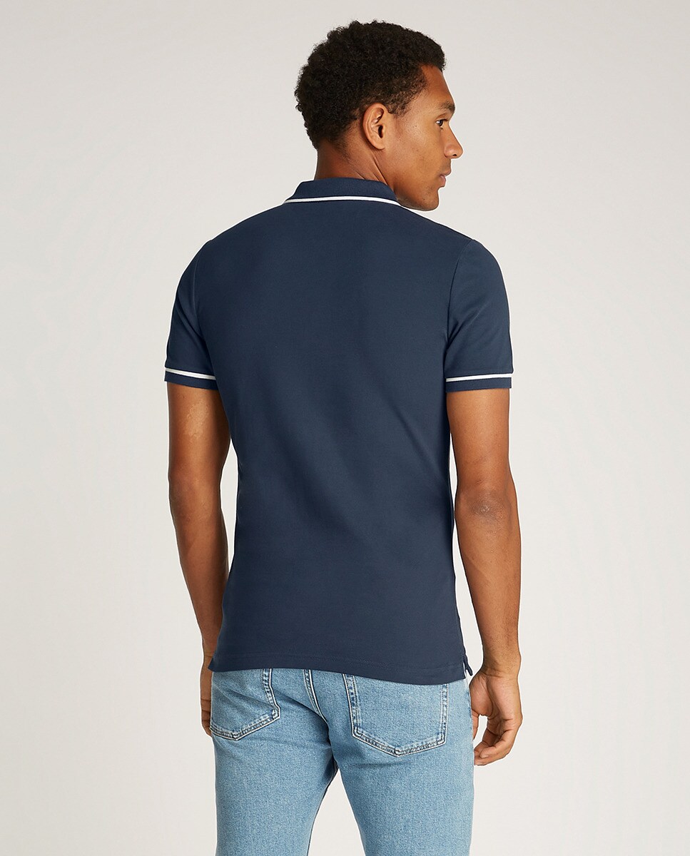 Polo Piqué Slim Fit com Manga Curta Azul-marinho-2
