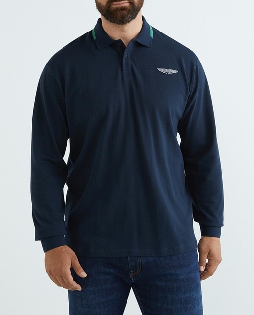 Imagen 0 de Polo de hombre de piqué, manga larga liso con contrastes tallas grandes