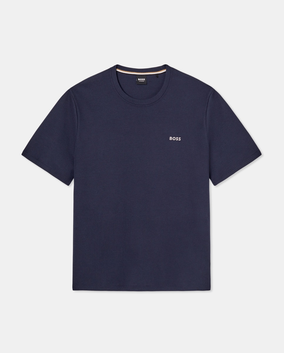 Camisola de Pijama de Algodão com Logótipo Bordado Azul-4