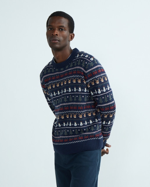 Crew Neck Jack And Jones Jersey Navidad Red White And Blue