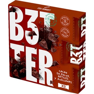 barritas de cacao en polvo, dátiles y avellanas 3 unidades sin gluten estuche 110 g - B3tter