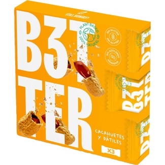 barritas de cacahuetes y dátiles sin gluten 3 unidades estuche 110 g - B3tter