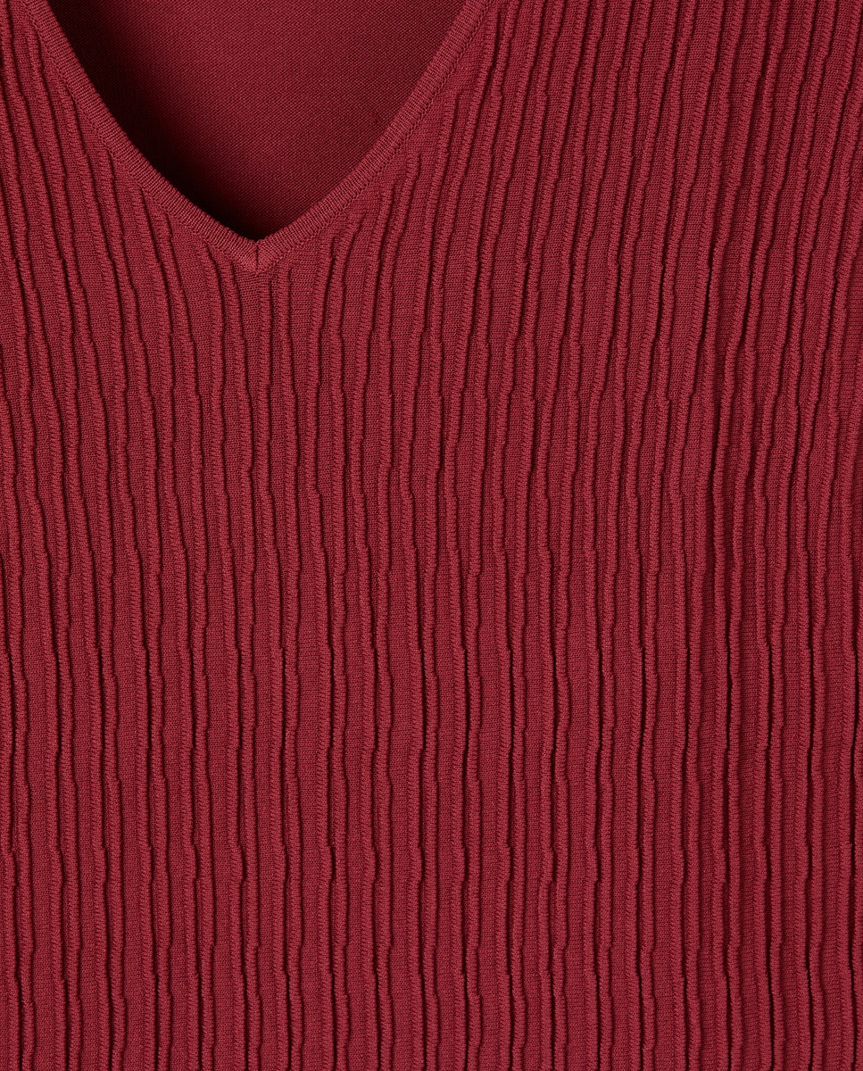 Camisola de Malha com Manga Comprida e Decote em Bico 230 Rosa Escuro-5