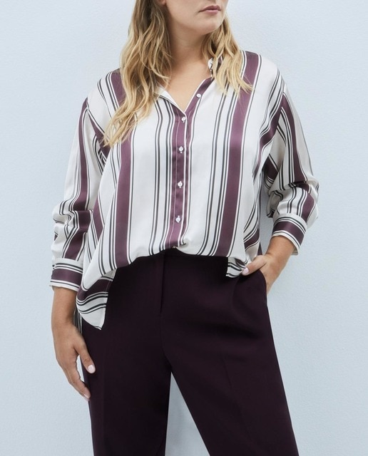 Imagen 0 de Blusa de manga larga satinada de rayas