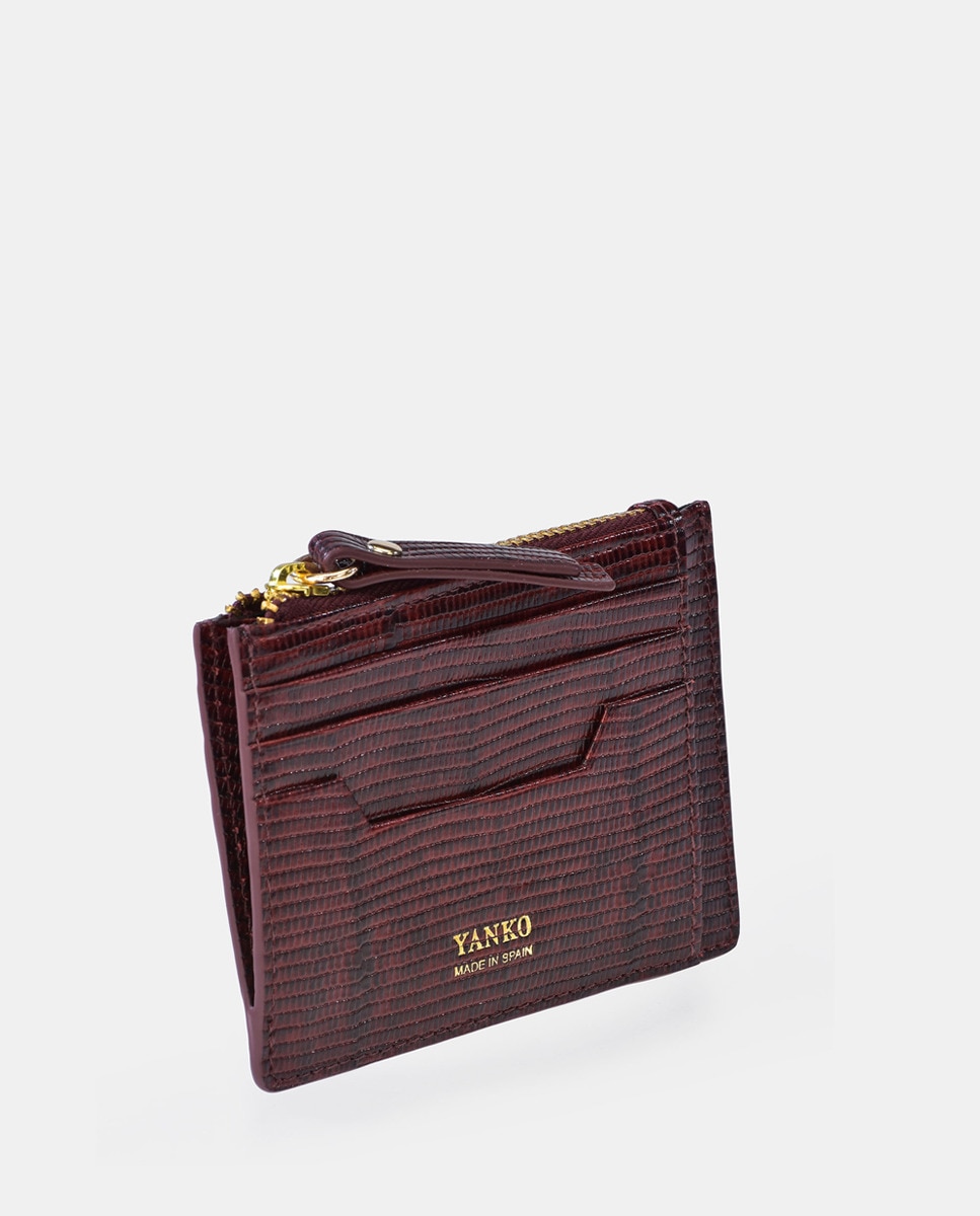 Monedero tarjetero caballero en piel grabada Variante única Burdeos