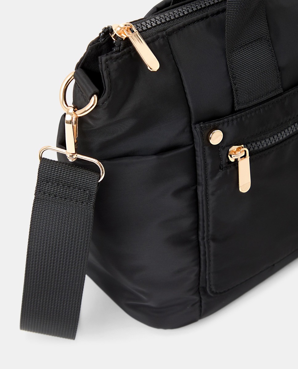 Mala Shopper de Nylon com Alça de Tiracolo Preto-3