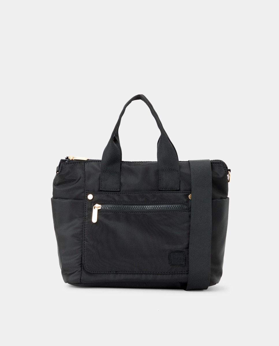 Mala Shopper de Nylon com Alça de Tiracolo Preto-1