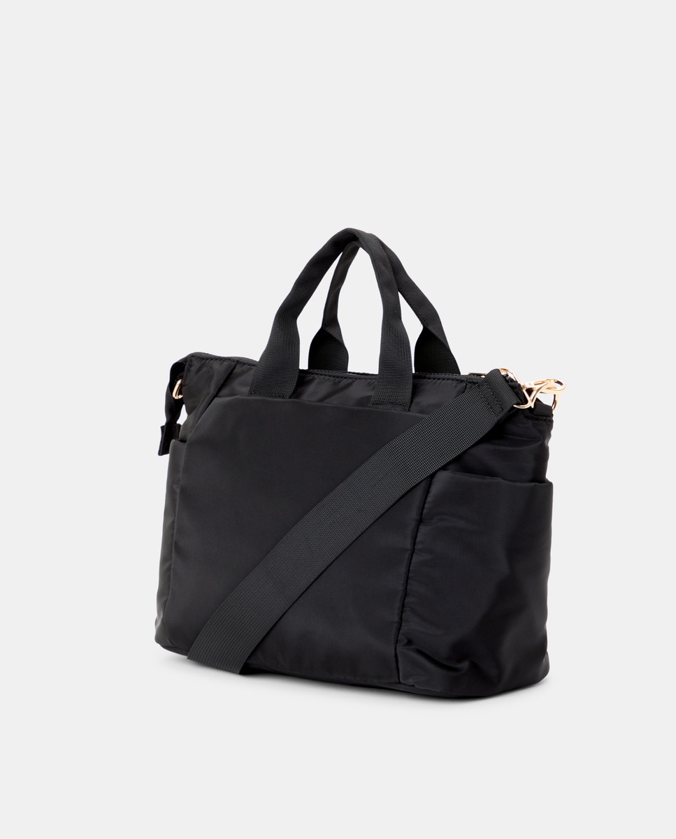 Mala Shopper de Nylon com Alça de Tiracolo Preto-2