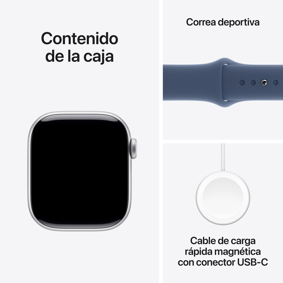 Apple Watch Series 10 GPS 42mm Aluminio Plata con correa Deportiva Azul Denim S/M Plata-10