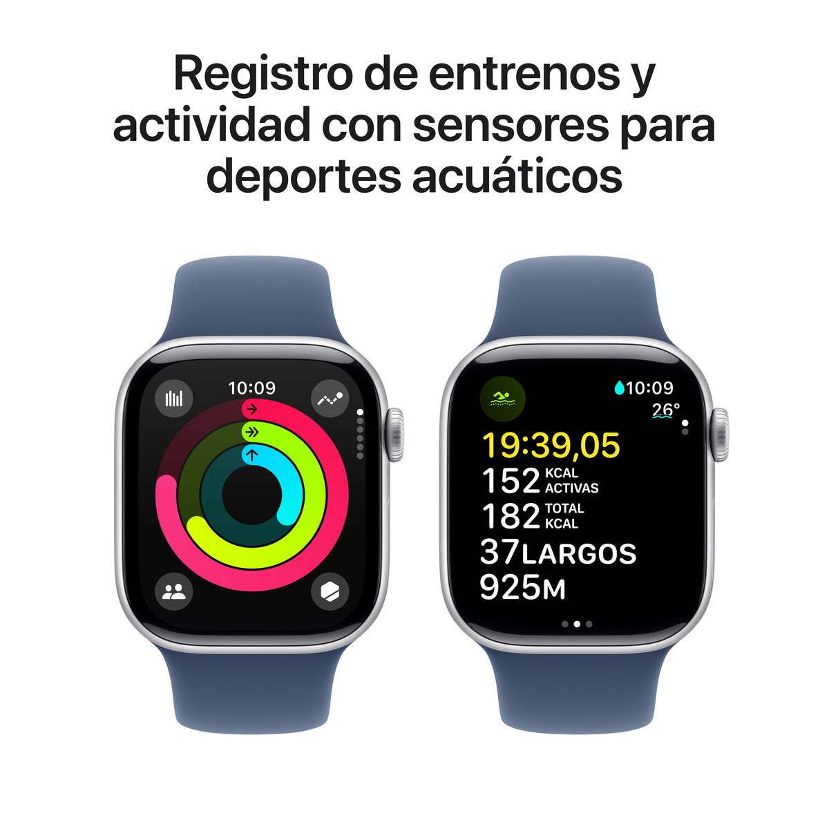 Apple Watch Series 10 GPS 42mm - Alumínio Prata com Bracelete Desportiva Azul Denim (Tam. S/M) Prata-5