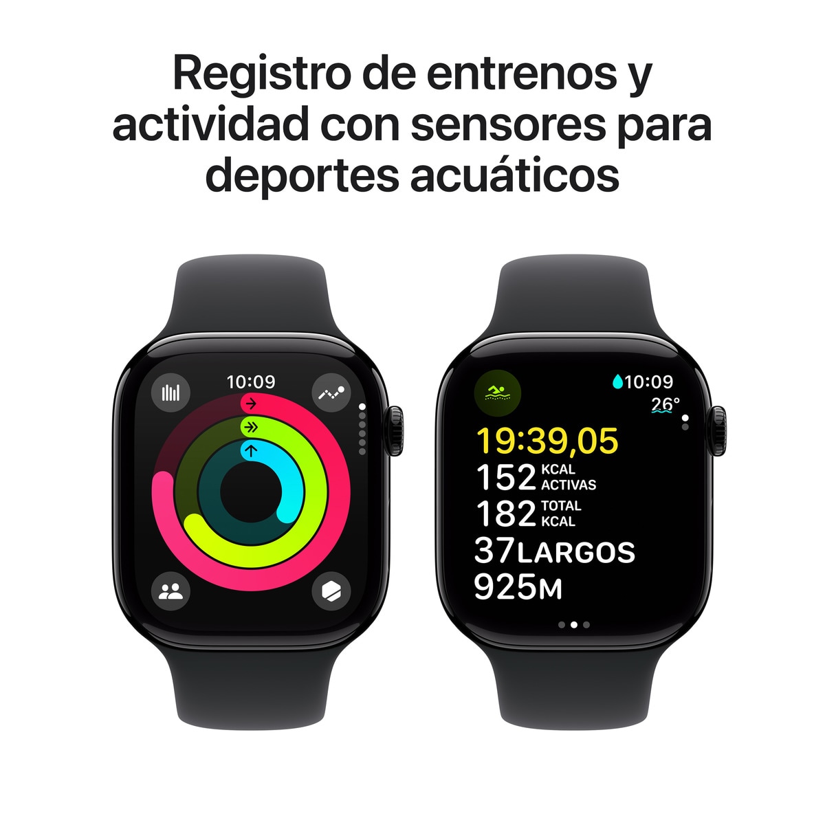 Apple Watch Series 10 GPS 46mm Aluminio Negro Azabache con correa Deportiva Negra S/M Negro Azabache-5