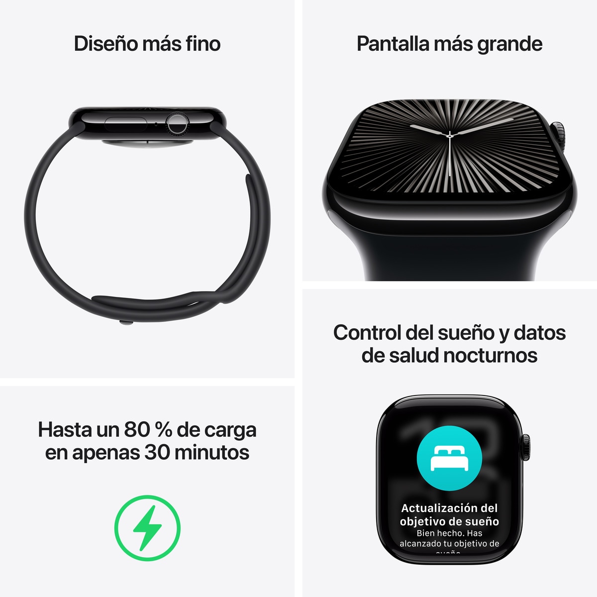 Apple Watch Series 10 GPS 46mm Aluminio Negro Azabache con correa Deportiva Negra S/M Negro Azabache-4
