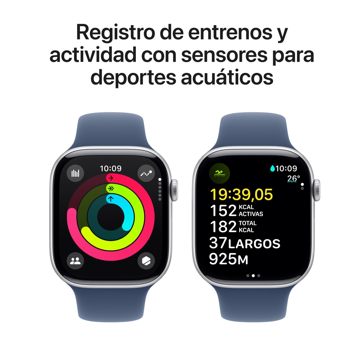 Apple Watch Series 10 GPS + Cellular 46mm - Alumínio Prata com Bracelete Desportiva Azul Denim (Tam. M/L) Prata-5