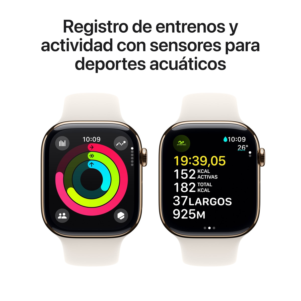 Apple Watch Series 10 GPS + Cellular 46mm Titanio Oro con correa Deportiva Blanco Estrella S/M Oro-5