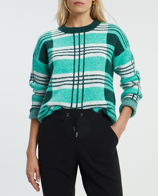 Imagen 0 de Jersey de cuadros de mujer con cuello redondo y manga larga