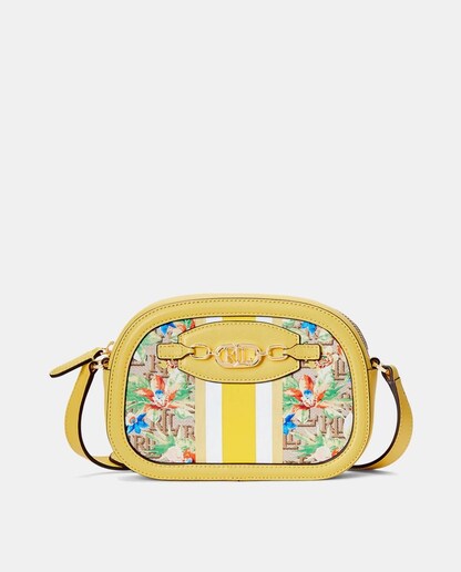 Imagen 0 de Bandolera pequeña Jordynn estampada con detalles en amarillo y cierre cremallera