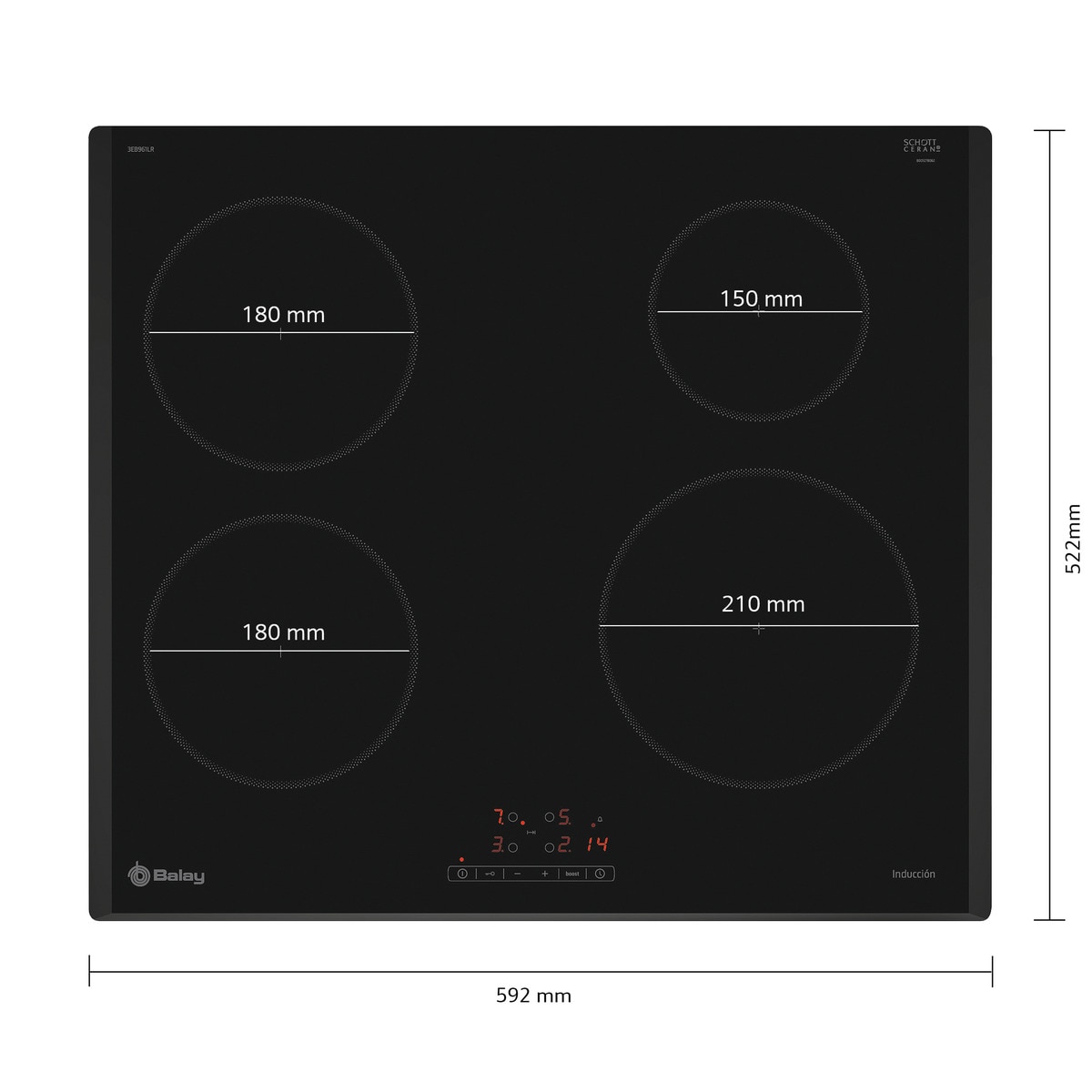 Placa inducción Balay 4 zonas de cocción - 3EB961LR Negro-2