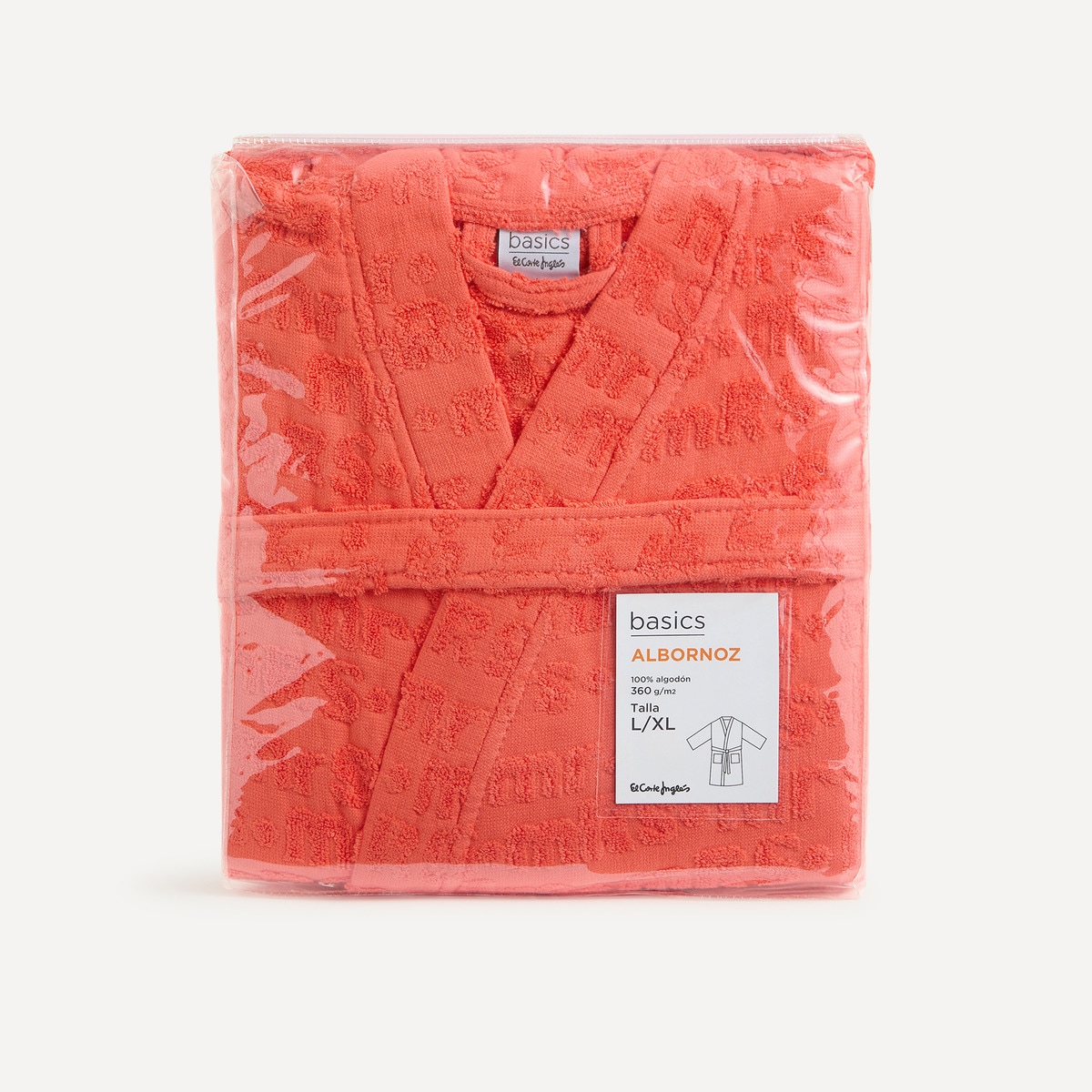 Albornoz algodón 360 gr/m2 Mrs & Mr Basics El Corte Inglés Naranja-4
