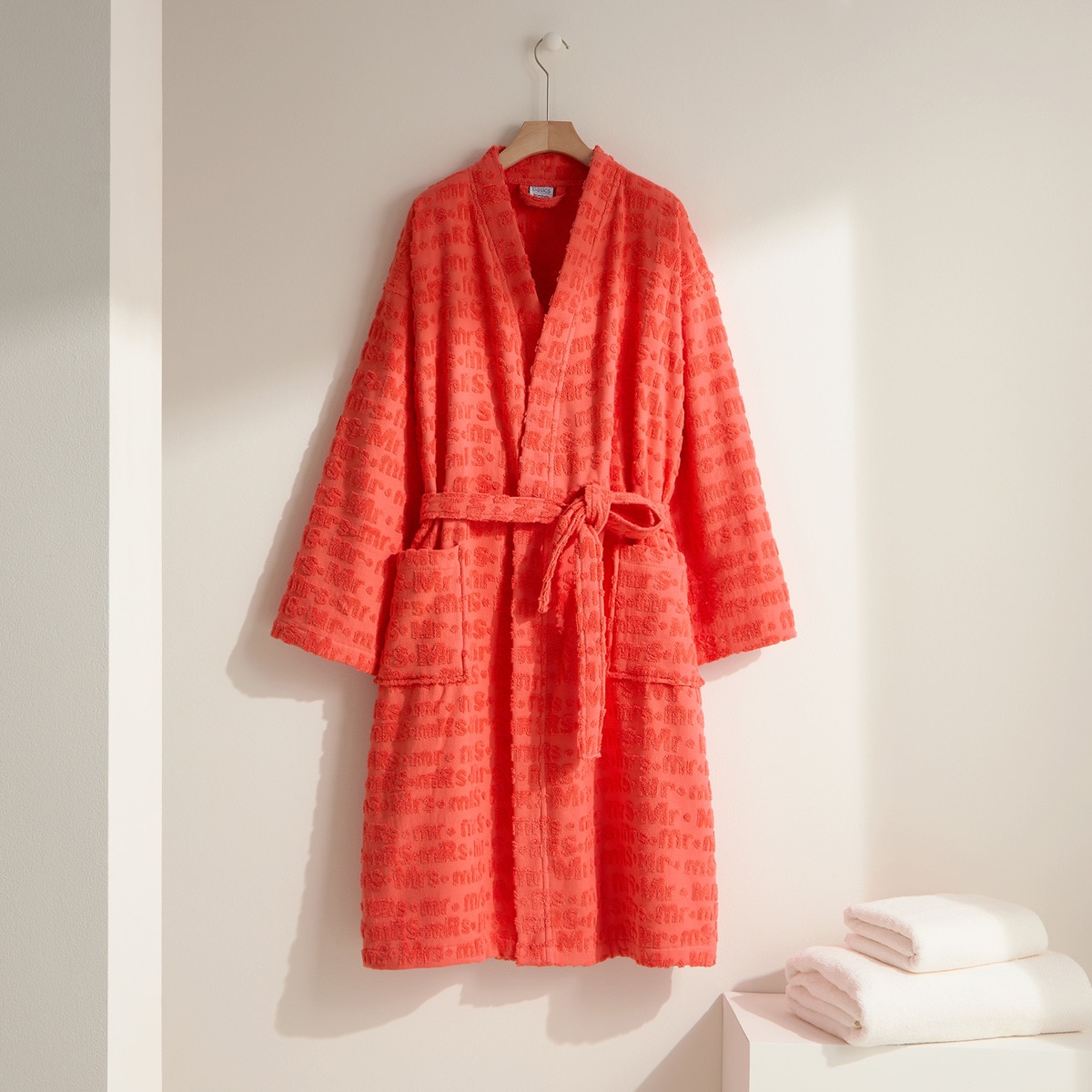 Albornoz algodón 360 gr/m2 Mrs & Mr Basics El Corte Inglés Naranja-1