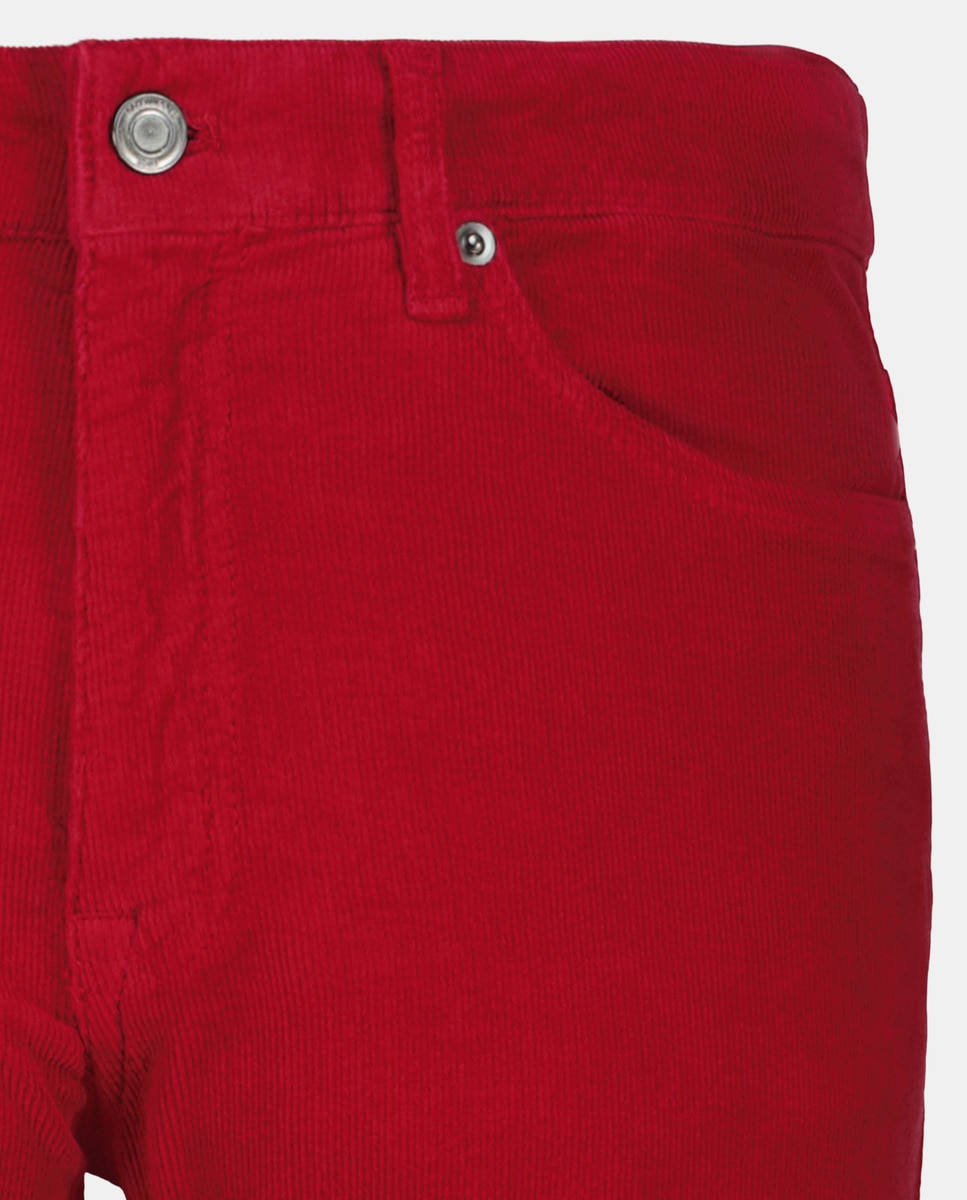 Calças Regular Fit de Bombazina com 5 Bolsos Vermelho-5