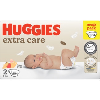 pañales hipoalergénicos Extra Care Disney con cuidado de la piel 4 en 1 talla 2 (3-6 kg) bolsa 104 unidades - Huggies