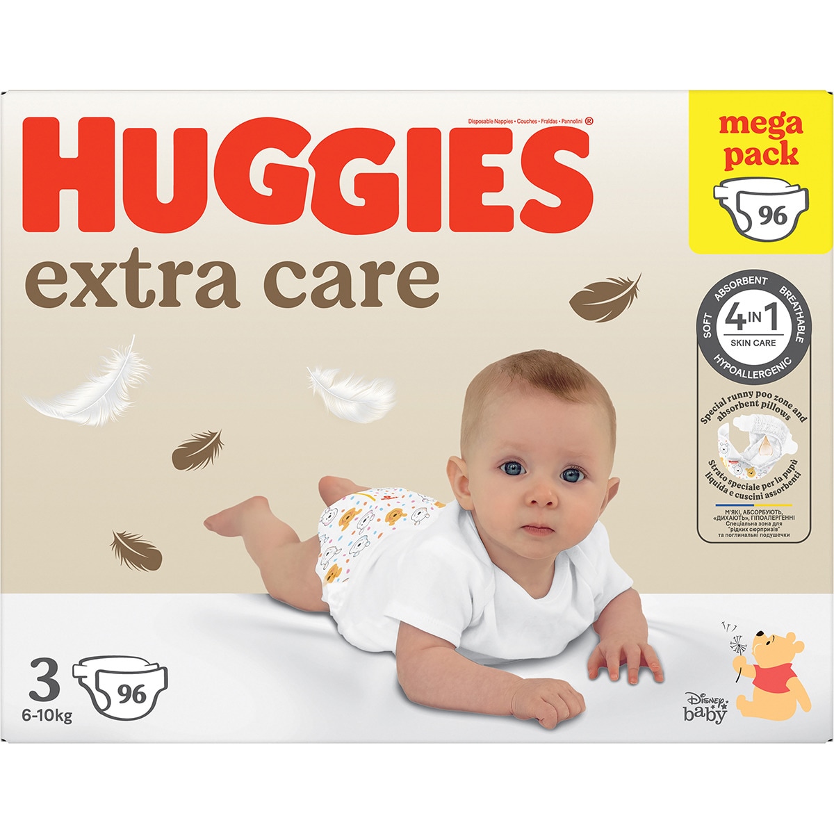 pañales hipoalergénicos Extra Care Disney con cuidado de la piel 4 en 1 talla 3 (6-10 kg) bolsa 96 unidades
