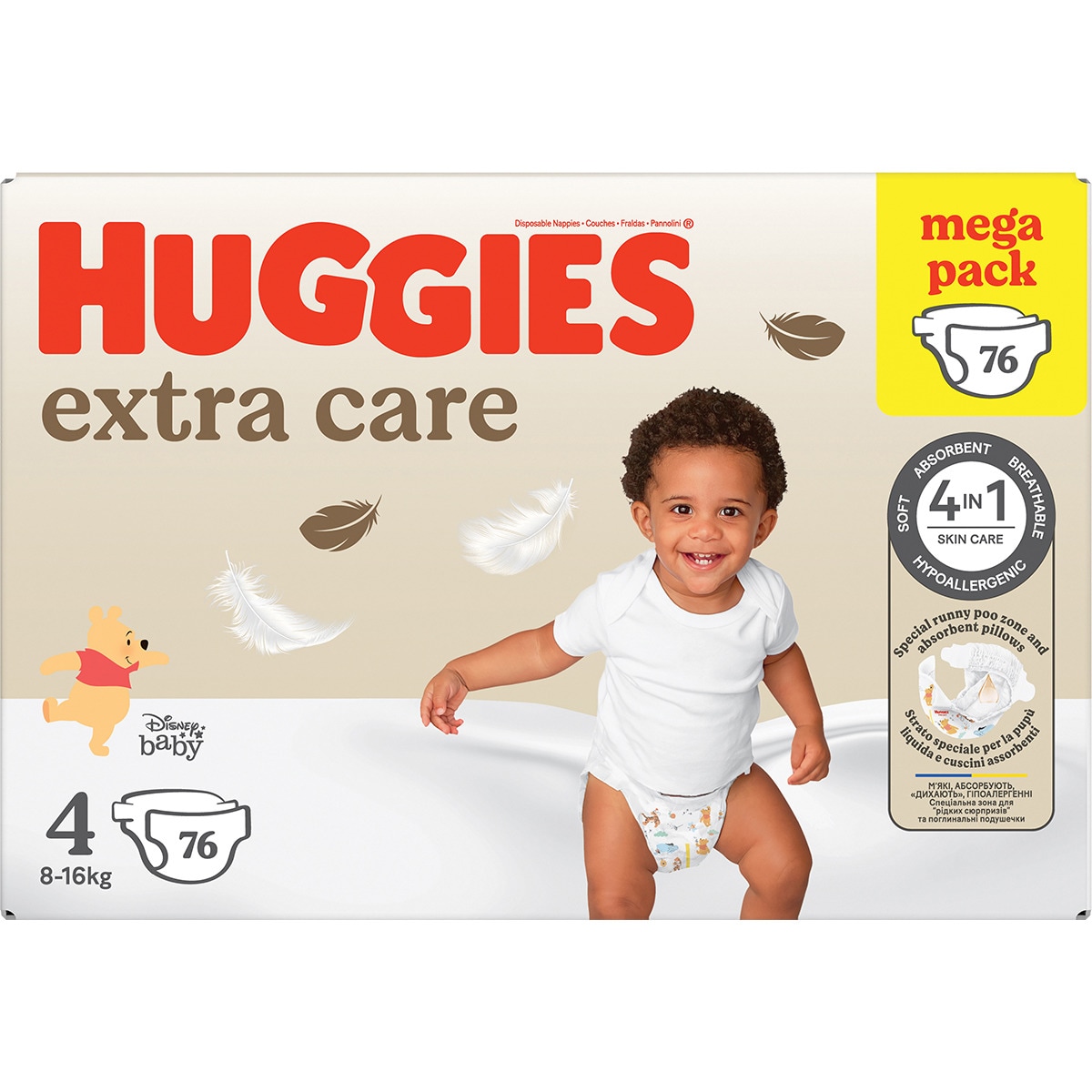 pañales hipoalergénicos Extra Care Disney con cuidado de la piel 4 en 1 talla 4 (8-16 kg) bolsa 76 unidades